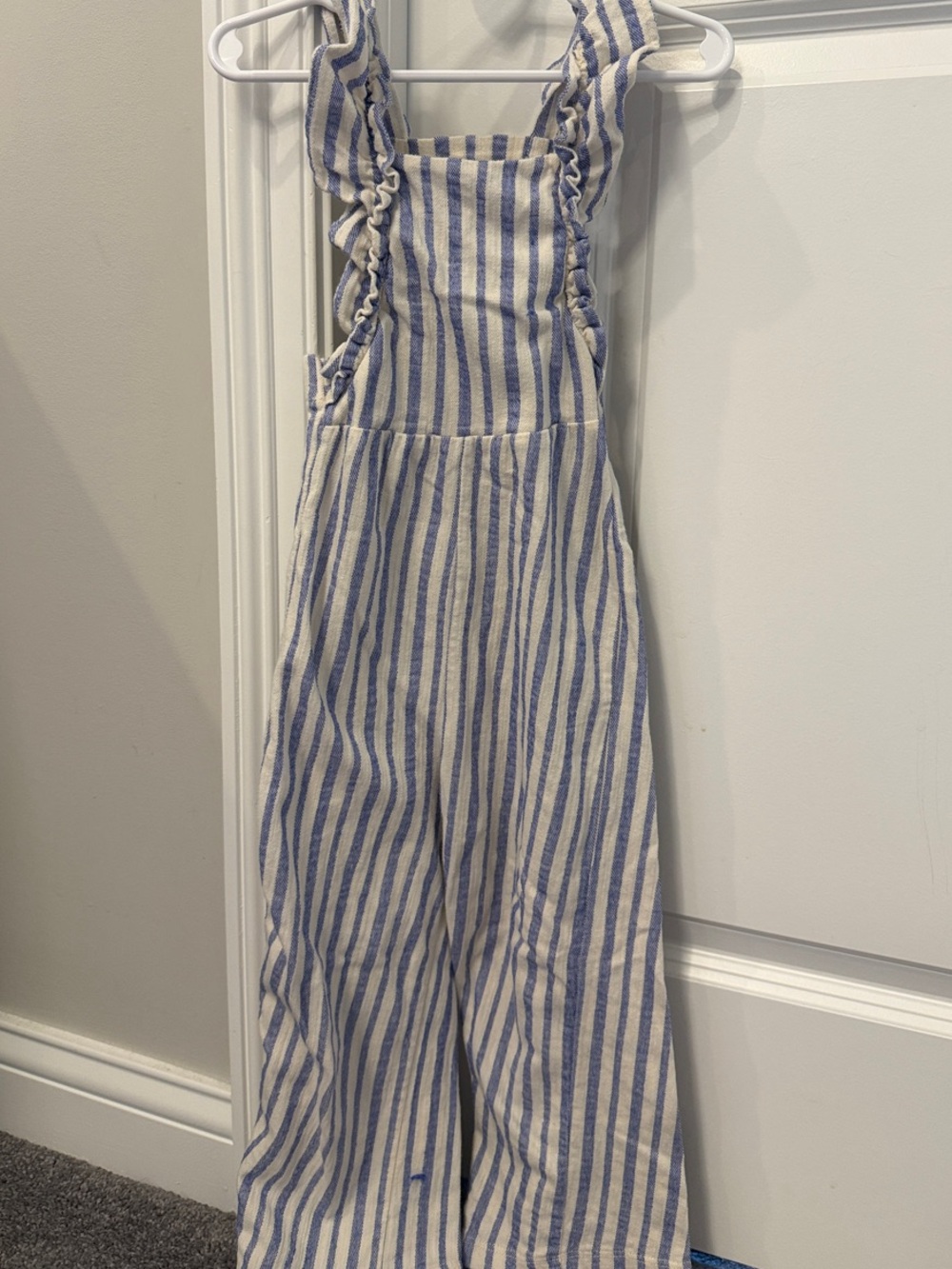 Zara Blue & White Striped Ruffle-Strap Kids Overalls